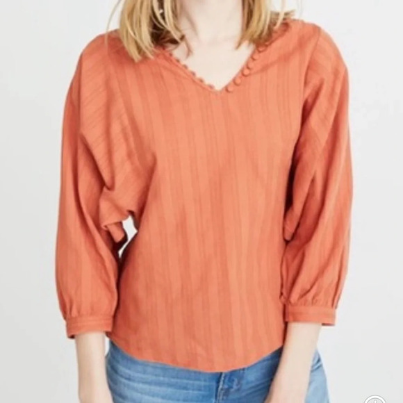 Madewell Raglan Peasant Top Blouse- Stripe Orange Large Autumn Fall Boho - Picture 1 of 6